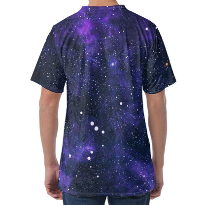 Dark Purple Galaxy Outer Space Print Men's Velvet T-Shirt
