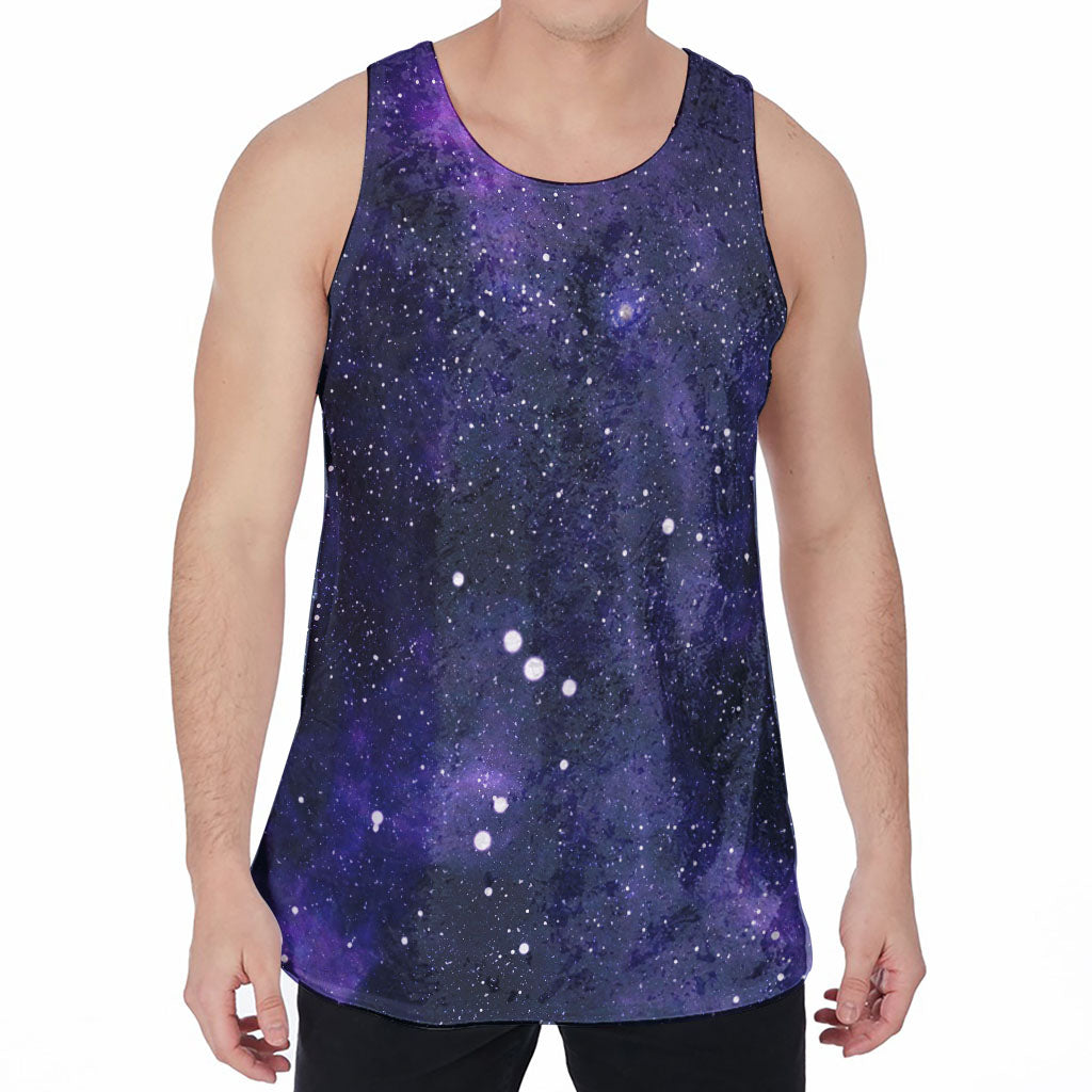 Dark Purple Galaxy Outer Space Print Men's Velvet Tank Top