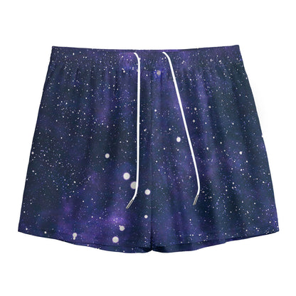 Dark Purple Galaxy Outer Space Print Mesh Shorts