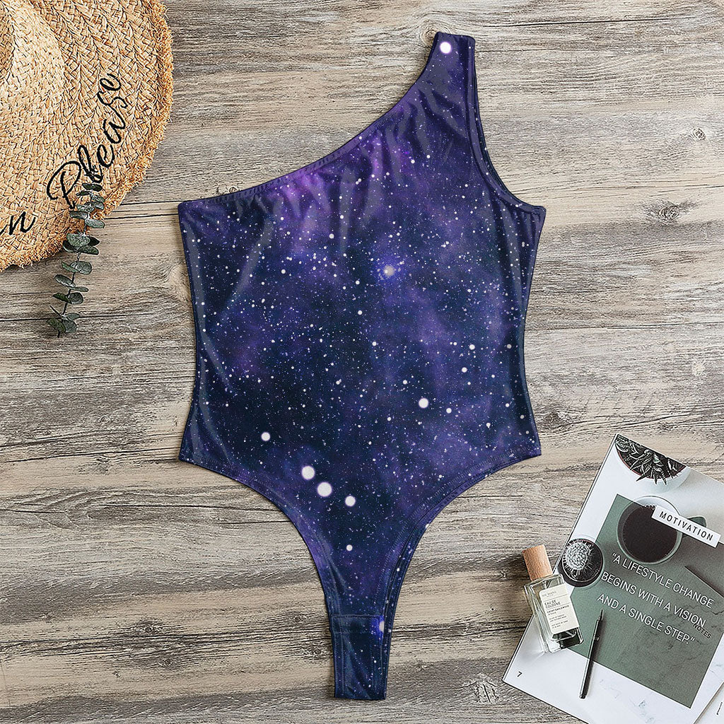 Dark Purple Galaxy Outer Space Print One Shoulder Bodysuit