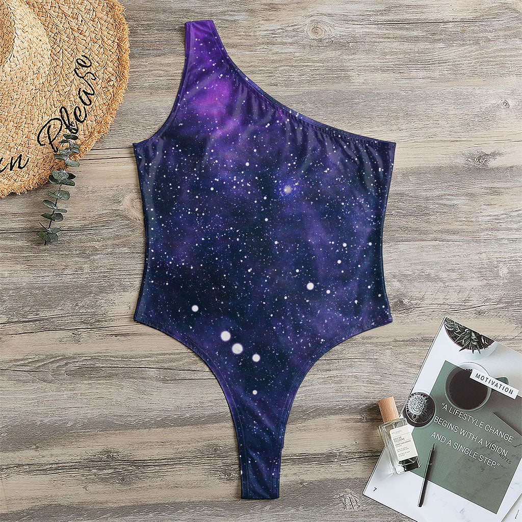 Dark Purple Galaxy Outer Space Print One Shoulder Bodysuit
