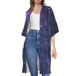 Dark Purple Galaxy Outer Space Print Open Front Beach Cover Up