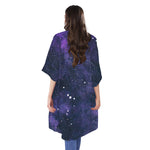 Dark Purple Galaxy Outer Space Print Open Front Beach Cover Up