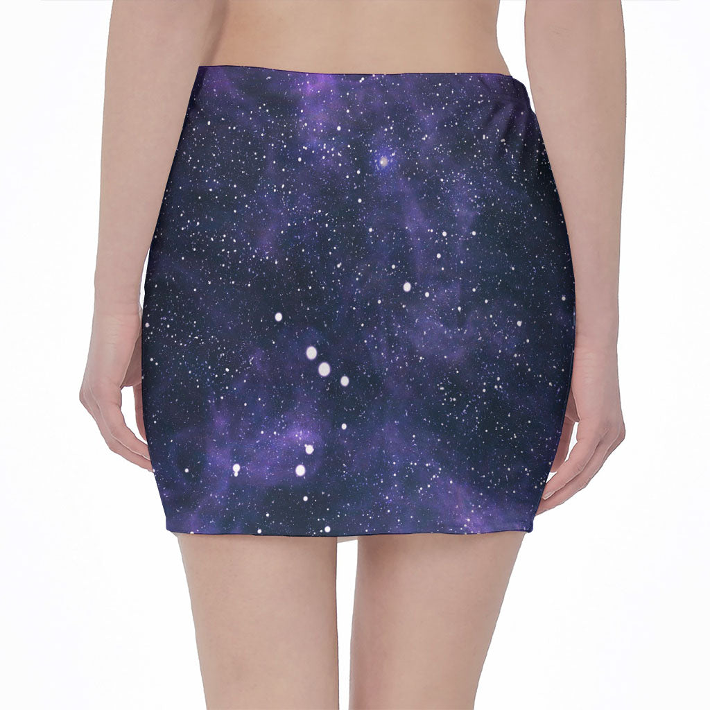 Dark Purple Galaxy Outer Space Print Pencil Mini Skirt