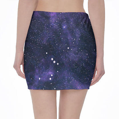 Dark Purple Galaxy Outer Space Print Pencil Mini Skirt