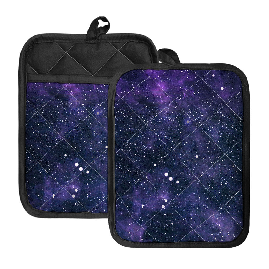 Dark Purple Galaxy Outer Space Print Pot Holders With Pocket