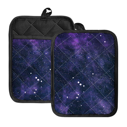 Dark Purple Galaxy Outer Space Print Pot Holders With Pocket