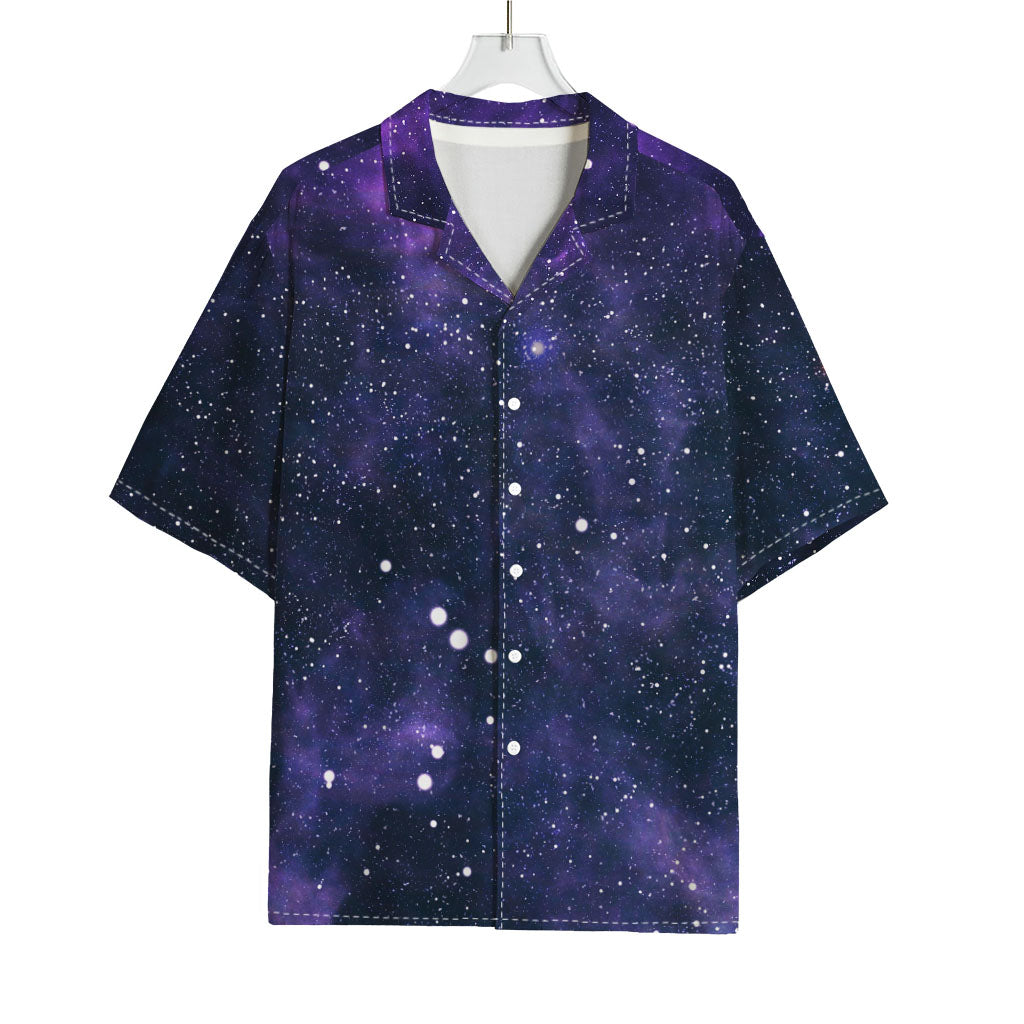 Dark Purple Galaxy Outer Space Print Rayon Hawaiian Shirt