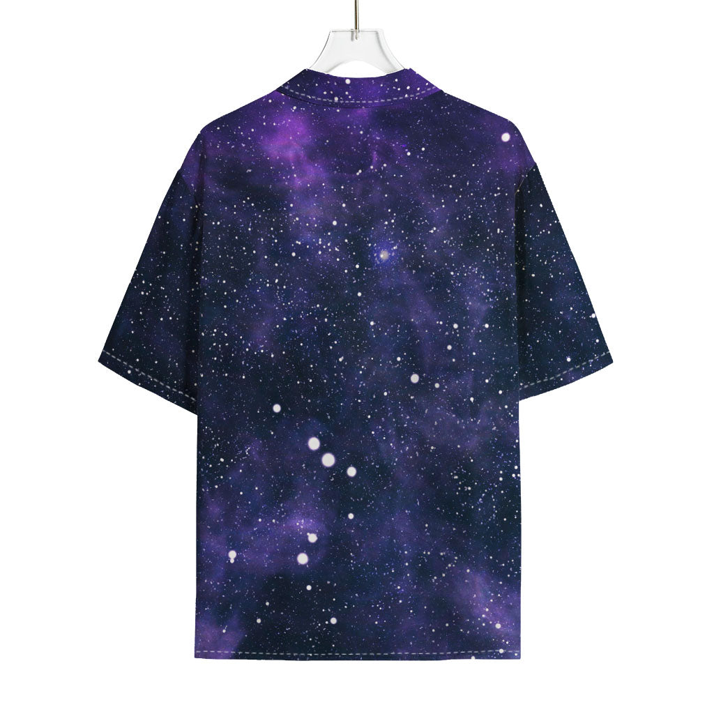 Dark Purple Galaxy Outer Space Print Rayon Hawaiian Shirt