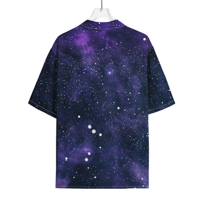 Dark Purple Galaxy Outer Space Print Rayon Hawaiian Shirt