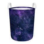 Dark Purple Galaxy Outer Space Print Round Laundry Basket