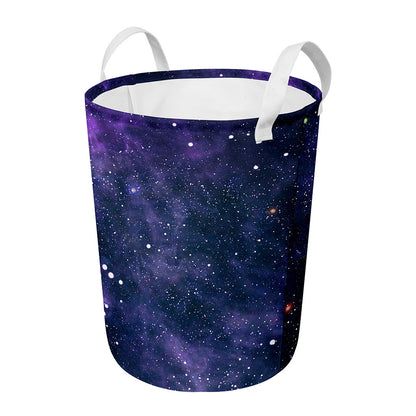 Dark Purple Galaxy Outer Space Print Round Laundry Basket