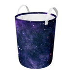 Dark Purple Galaxy Outer Space Print Round Laundry Basket