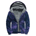 Dark Purple Galaxy Outer Space Print Sherpa Lined Zip Up Hoodie