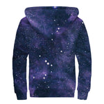 Dark Purple Galaxy Outer Space Print Sherpa Lined Zip Up Hoodie