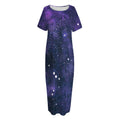 Dark Purple Galaxy Outer Space Print Short Sleeve Long Nightdress
