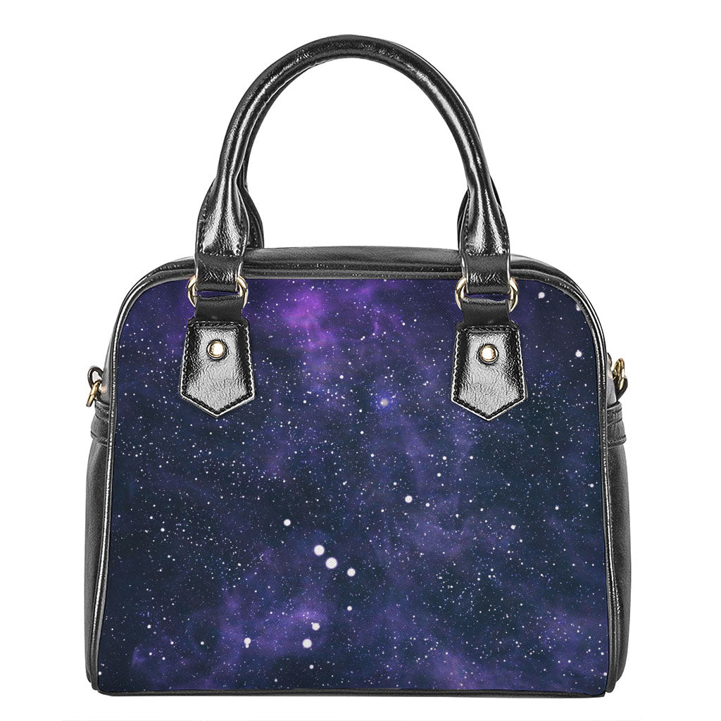 Dark Purple Galaxy Outer Space Print Shoulder Handbag