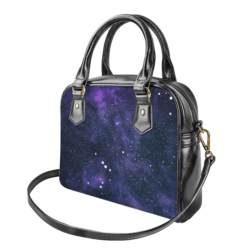 Dark Purple Galaxy Outer Space Print Shoulder Handbag