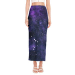 Dark Purple Galaxy Outer Space Print Side Slit Maxi Skirt