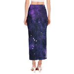 Dark Purple Galaxy Outer Space Print Side Slit Maxi Skirt