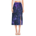 Dark Purple Galaxy Outer Space Print Side Slit Midi Skirt