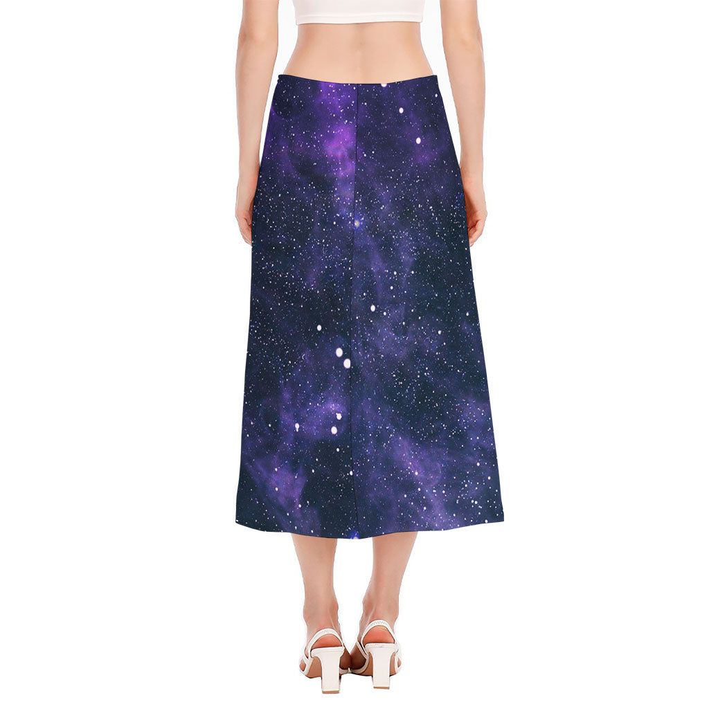 Dark Purple Galaxy Outer Space Print Side Slit Midi Skirt