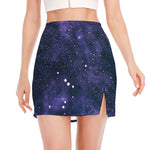 Dark Purple Galaxy Outer Space Print Side Slit Mini Skirt
