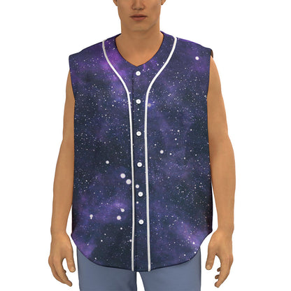 Dark Purple Galaxy Outer Space Print Sleeveless Baseball Jersey