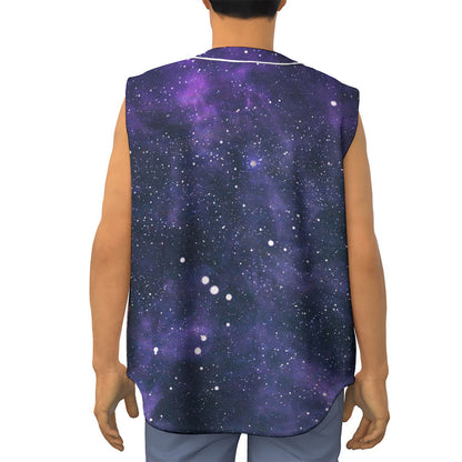 Dark Purple Galaxy Outer Space Print Sleeveless Baseball Jersey