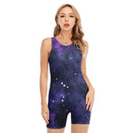 Dark Purple Galaxy Outer Space Print Sleeveless One Piece Swimsuit