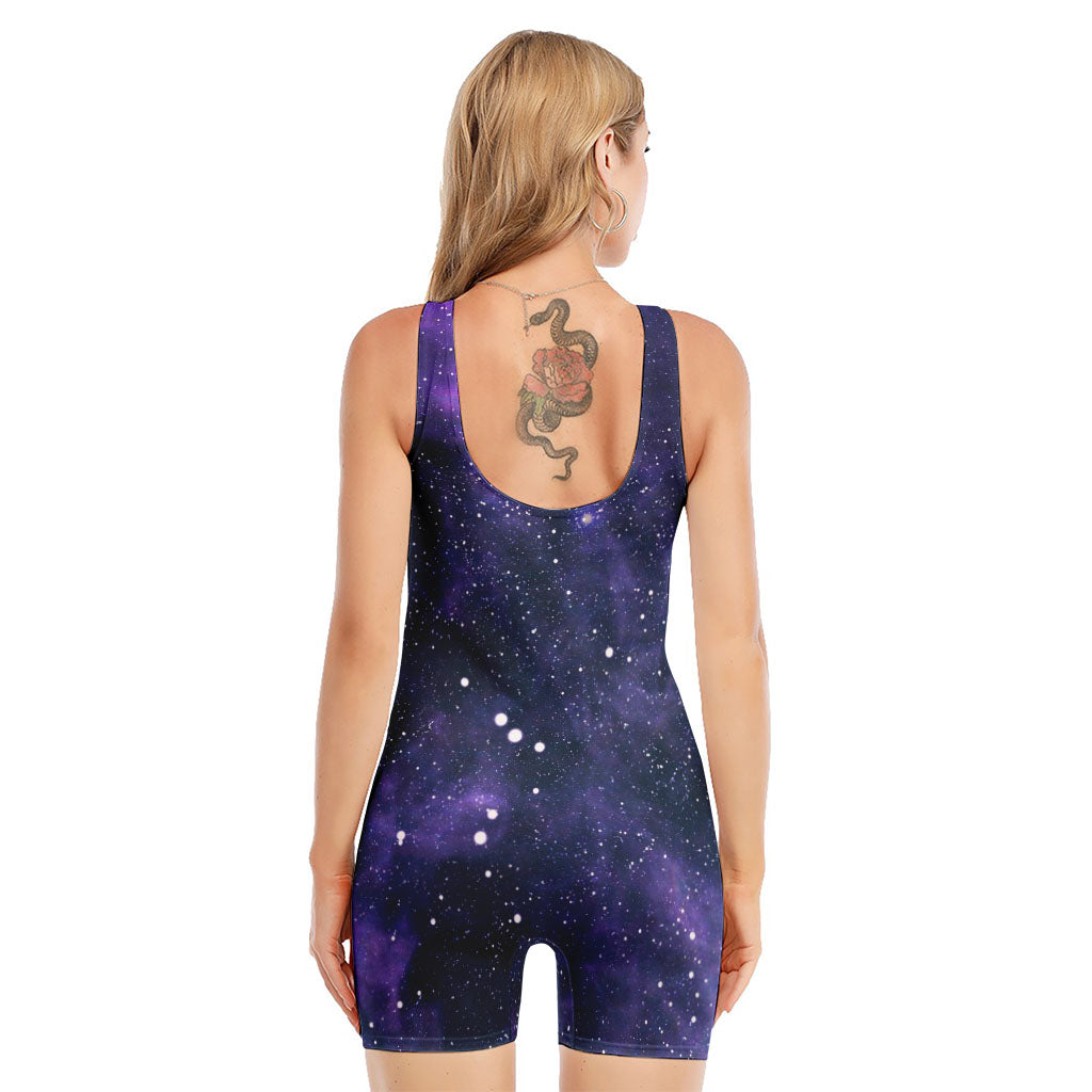 Dark Purple Galaxy Outer Space Print Sleeveless One Piece Swimsuit