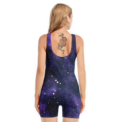 Dark Purple Galaxy Outer Space Print Sleeveless One Piece Swimsuit