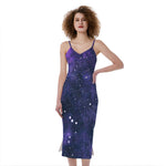 Dark Purple Galaxy Outer Space Print Slim Fit Midi Cami Dress