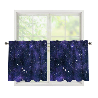 Dark Purple Galaxy Outer Space Print Tier Curtains