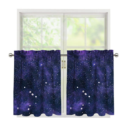 Dark Purple Galaxy Outer Space Print Tier Curtains