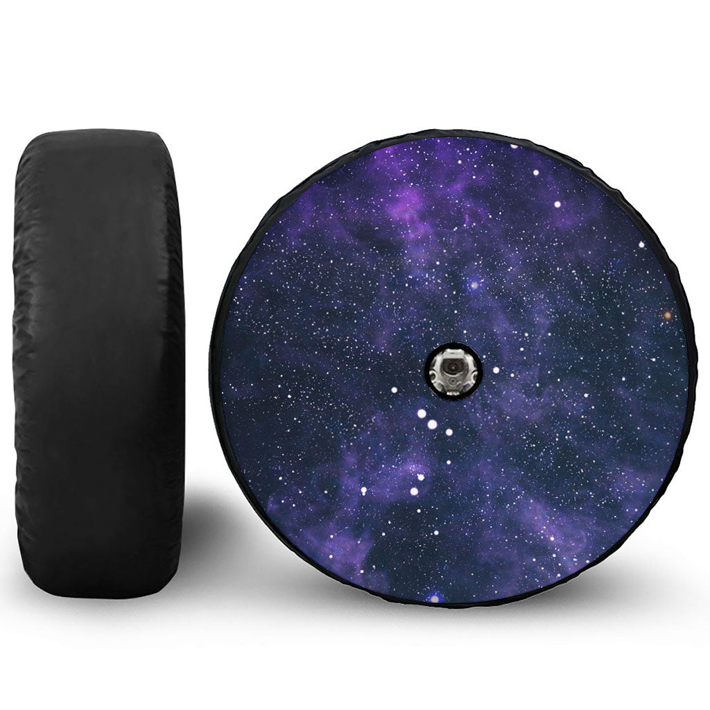 Dark Purple Galaxy Outer Space Print Tire Cover With Camera Hole