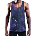 Dark Purple Galaxy Outer Space Print Men's Workout Tank Top