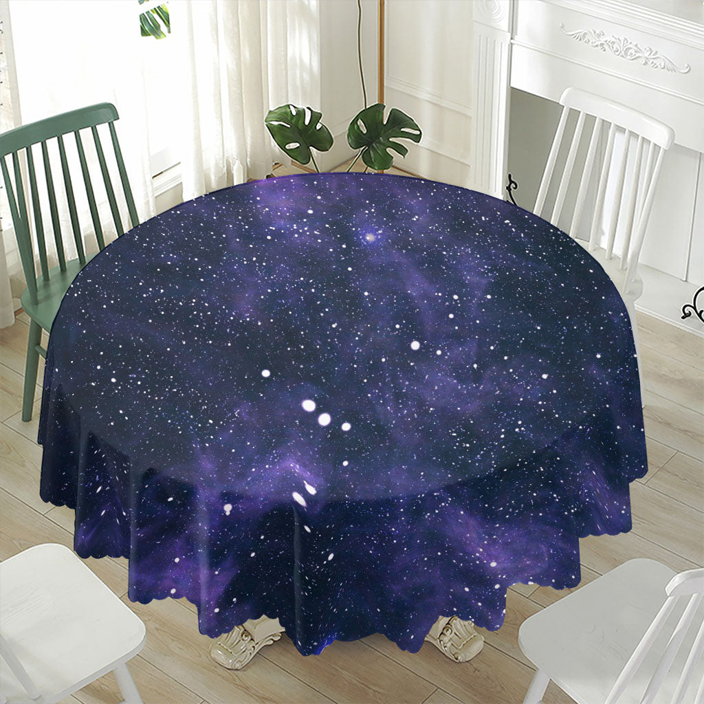 Dark Purple Galaxy Outer Space Print Waterproof Round Tablecloth