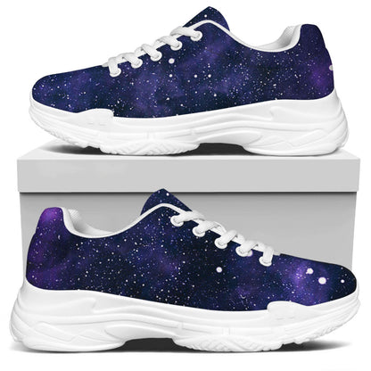 Dark Purple Galaxy Outer Space Print White Chunky Shoes