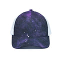 Dark Purple Galaxy Outer Space Print White Mesh Trucker Hat
