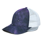 Dark Purple Galaxy Outer Space Print White Mesh Trucker Cap