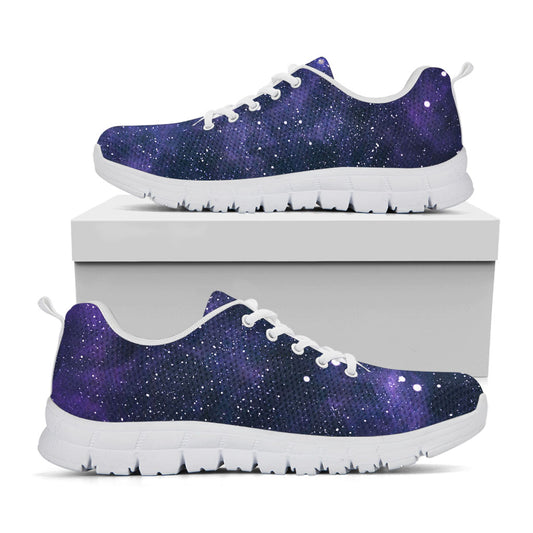 Dark Purple Galaxy Outer Space Print White Running Shoes