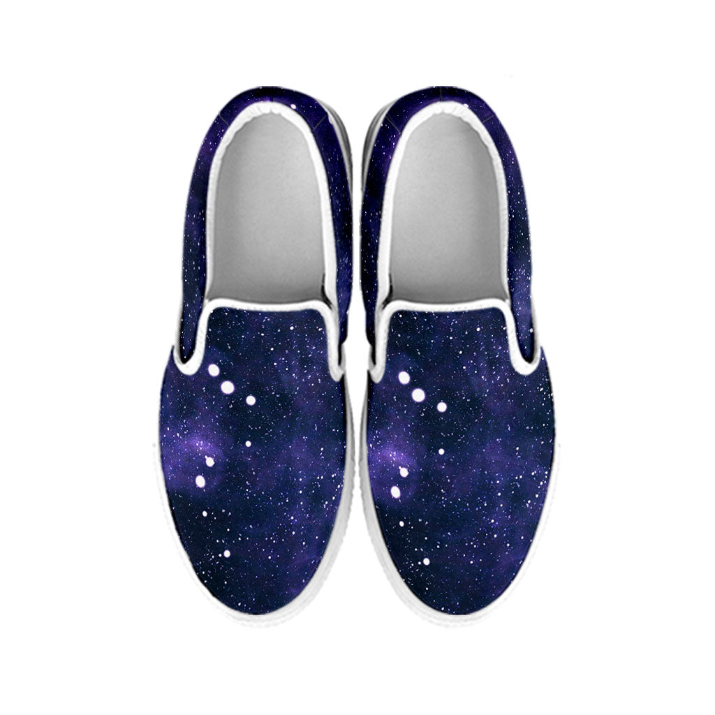Dark Purple Galaxy Outer Space Print White Slip On Sneakers