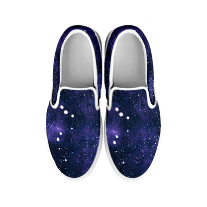 Dark Purple Galaxy Outer Space Print White Slip On Sneakers