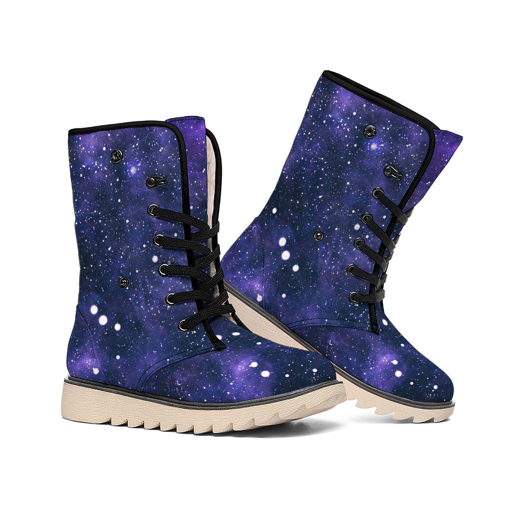 Dark Purple Galaxy Outer Space Print Winter Boots