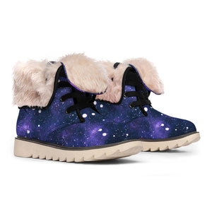 Dark Purple Galaxy Outer Space Print Winter Boots