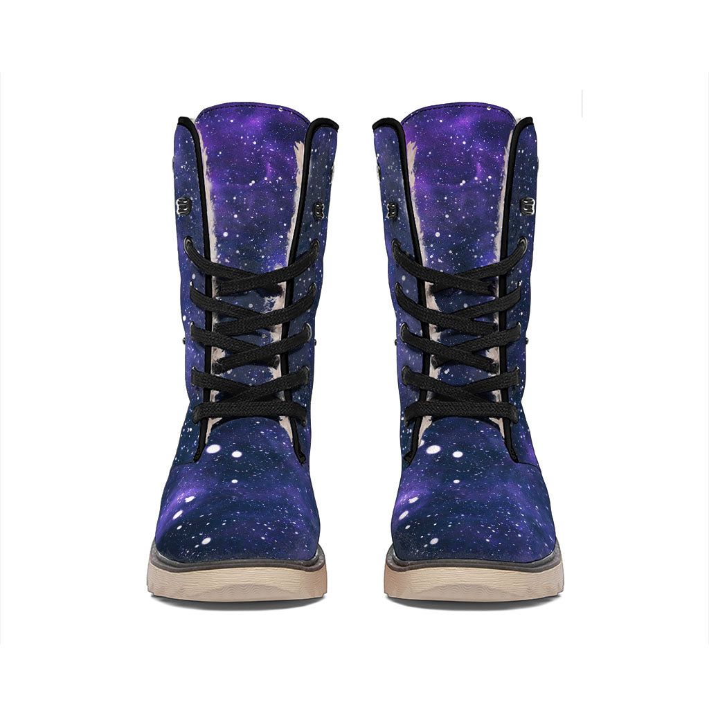 Dark Purple Galaxy Outer Space Print Winter Boots