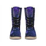 Dark Purple Galaxy Outer Space Print Winter Boots