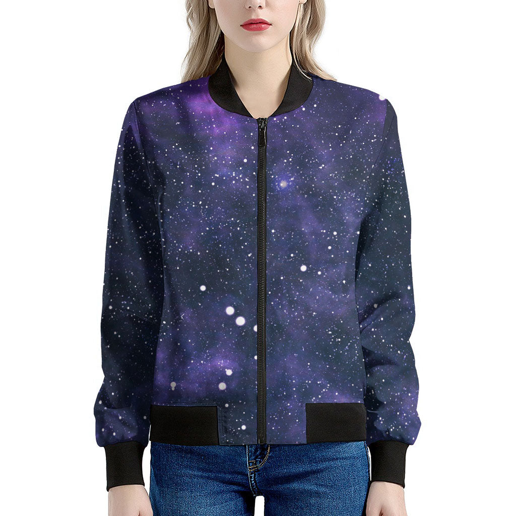 Dark Purple Galaxy Outer Space Print Women's Bomber Jacket
