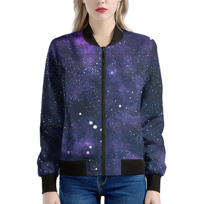 Dark Purple Galaxy Outer Space Print Women's Bomber Jacket